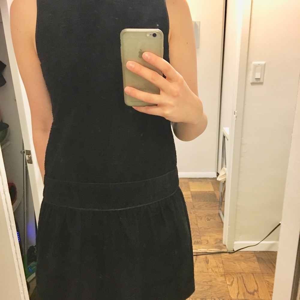 Theory black wool blend drop waist dress
